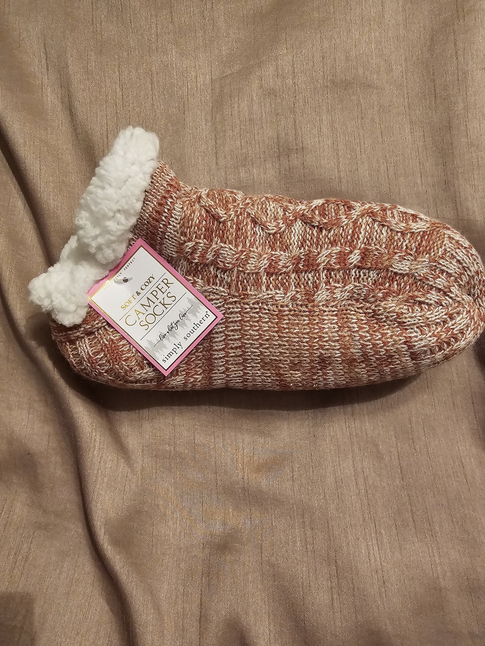 Simply Southern Orange and White Marled Sherpa Camper Socks